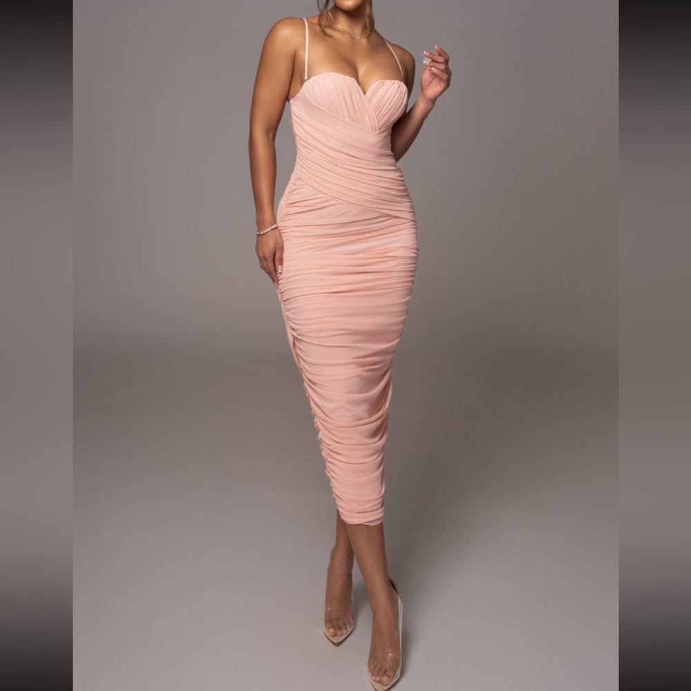 Blush Pink Arcadia Mesh Midi Dress